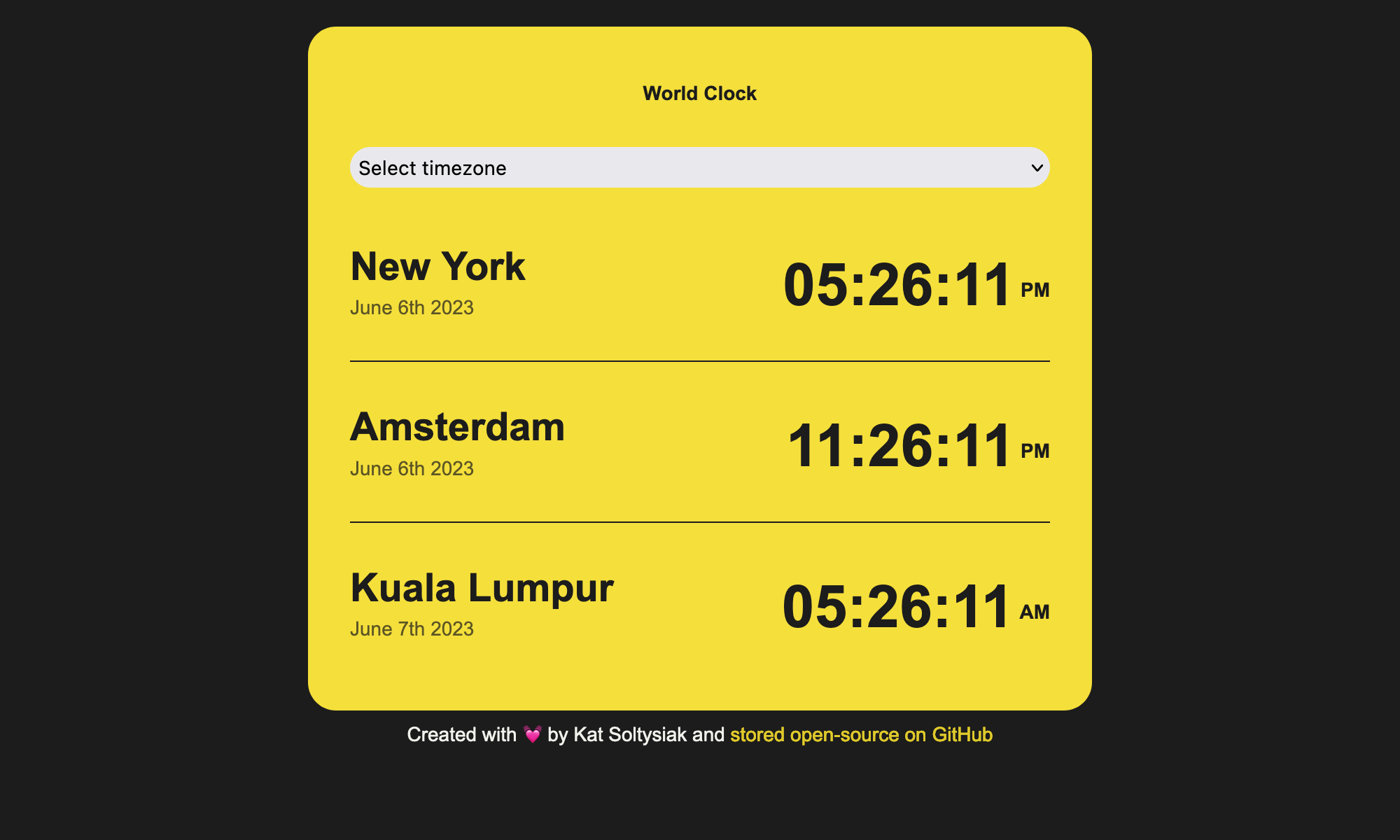 world-clock app interface